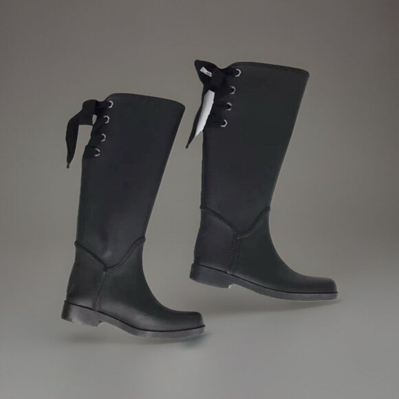 Coach Tristee Black Matte Knee High Lace Up Lined Rain Boot, Size 7, Feminine - Picture 3 of 8